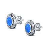 Round Stud Earrings Lab Created Opal 925 Sterling Silver (12mm)