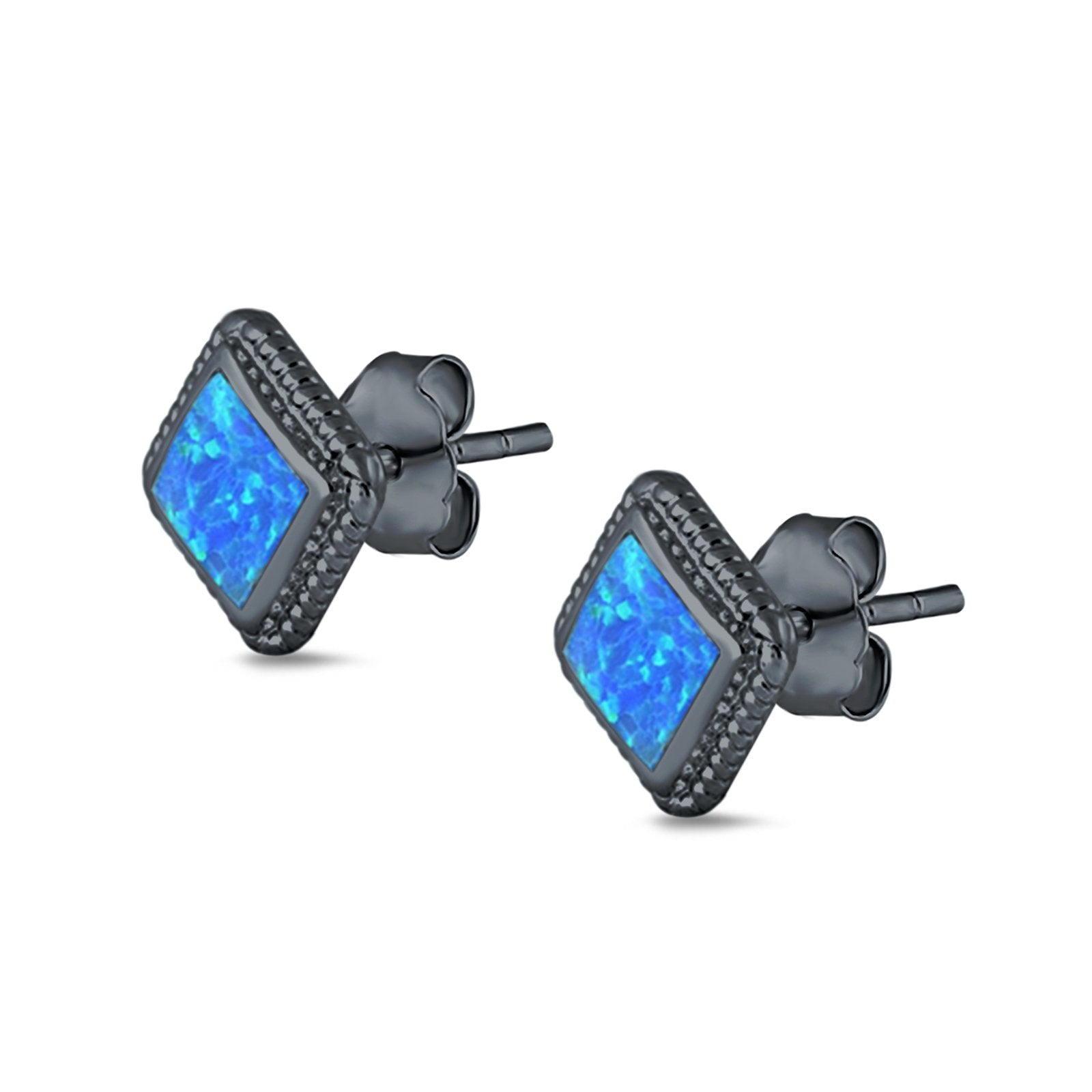 Cushion Cut Stud Earrings Lab Created Opal 925 Sterling Silver (15mm)