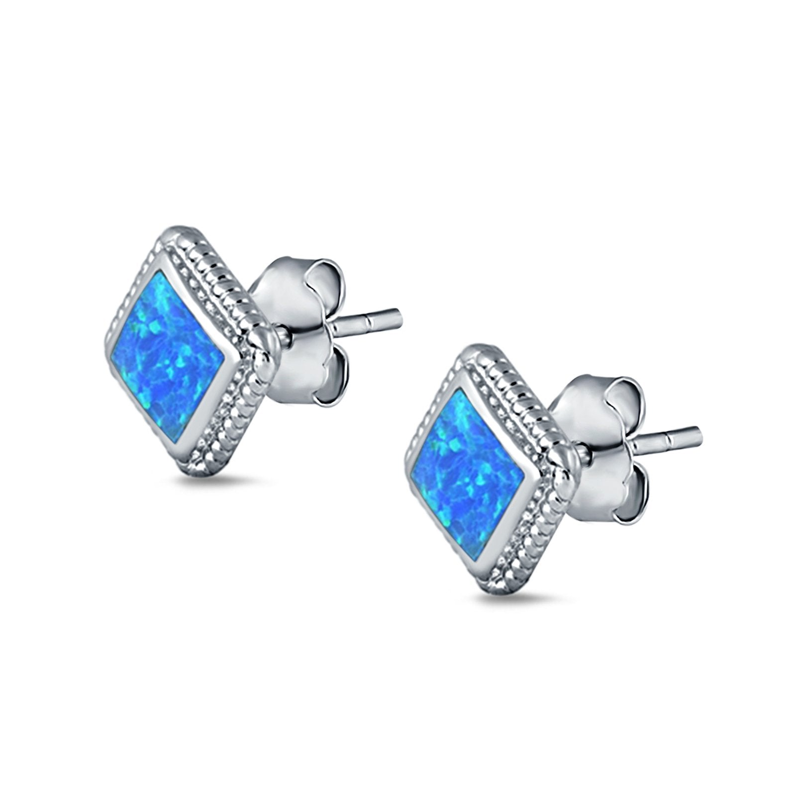 Cushion Cut Stud Earrings Lab Created Opal 925 Sterling Silver (15mm)