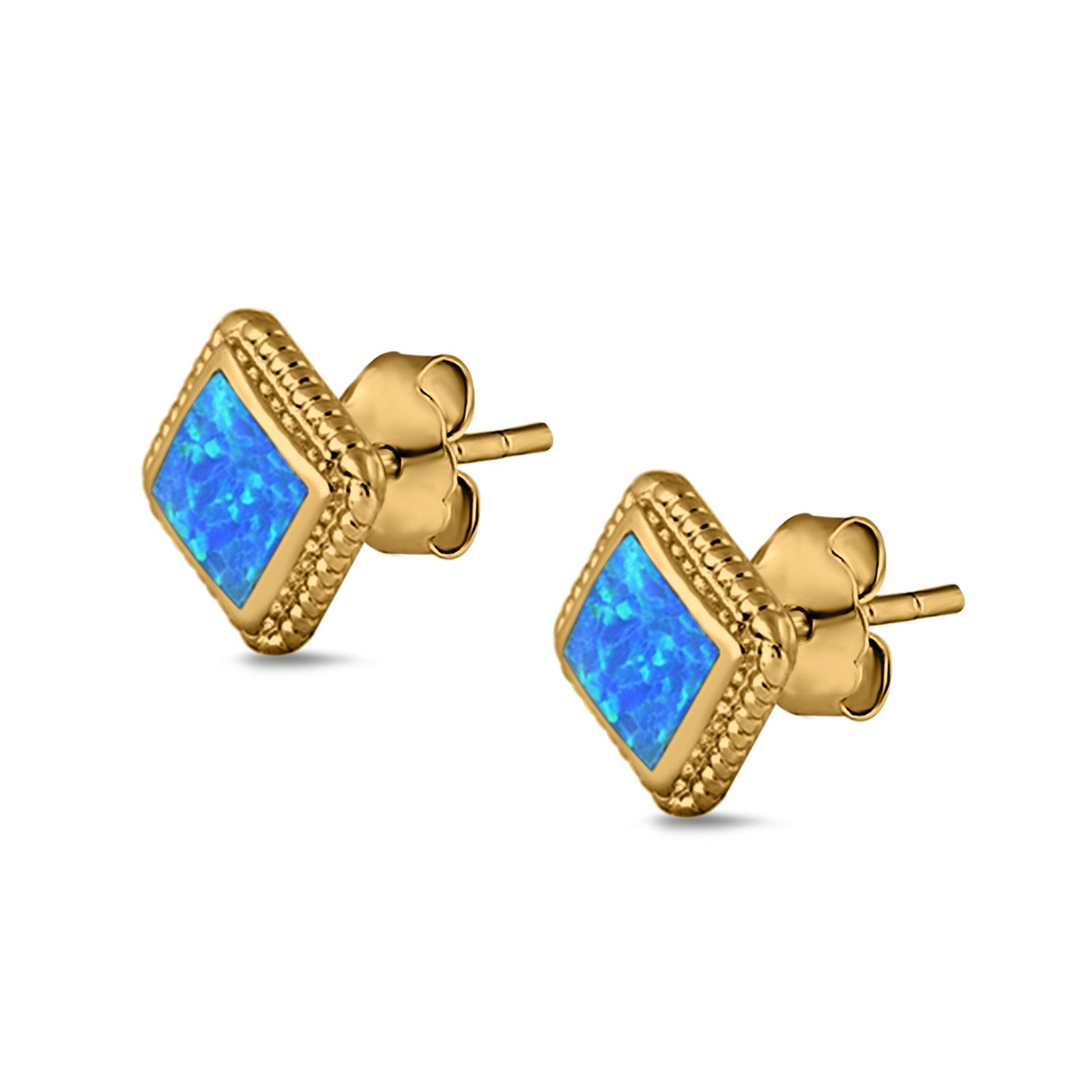 Cushion Cut Stud Earrings Lab Created Opal 925 Sterling Silver (15mm)