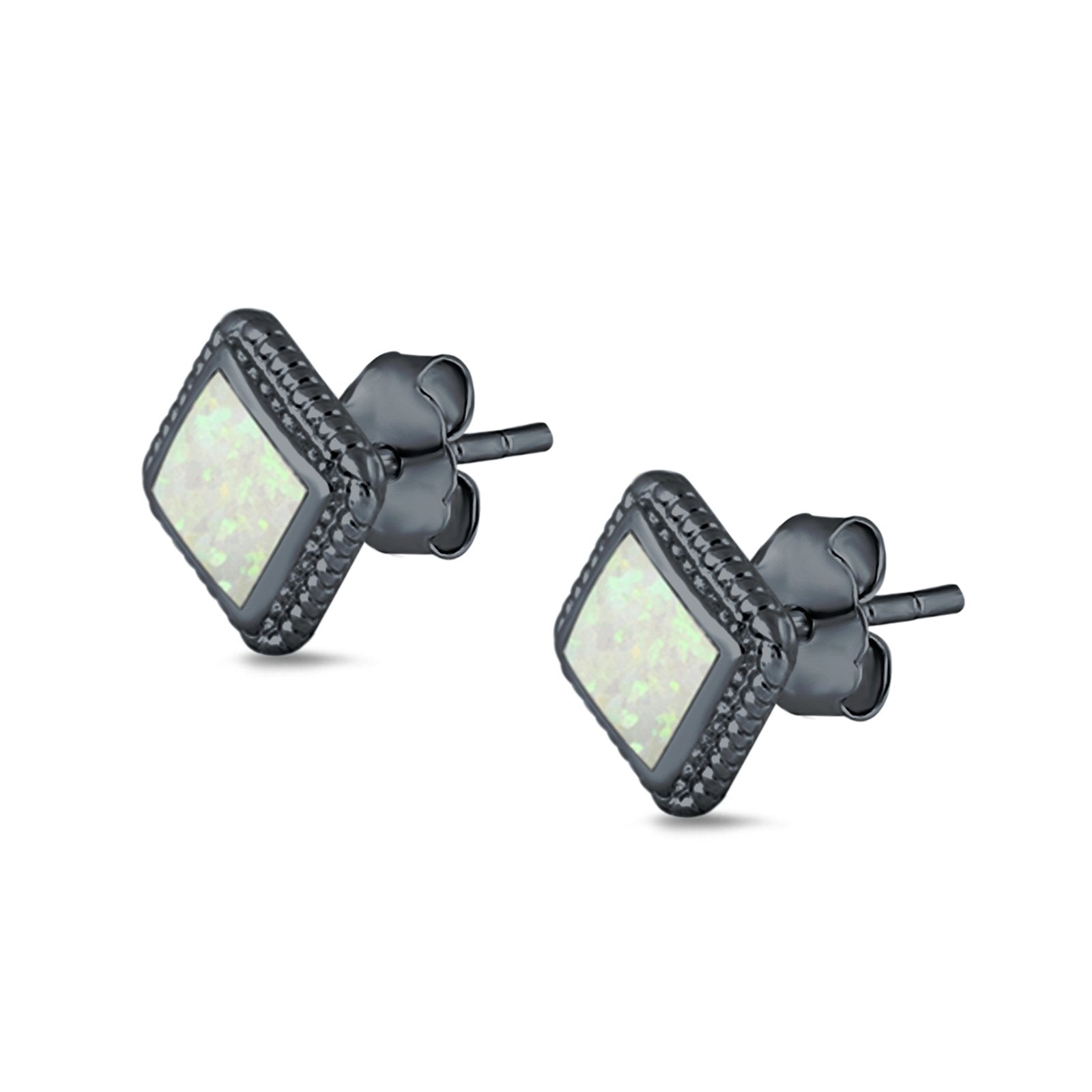 Cushion Cut Stud Earrings Lab Created Opal 925 Sterling Silver (15mm)