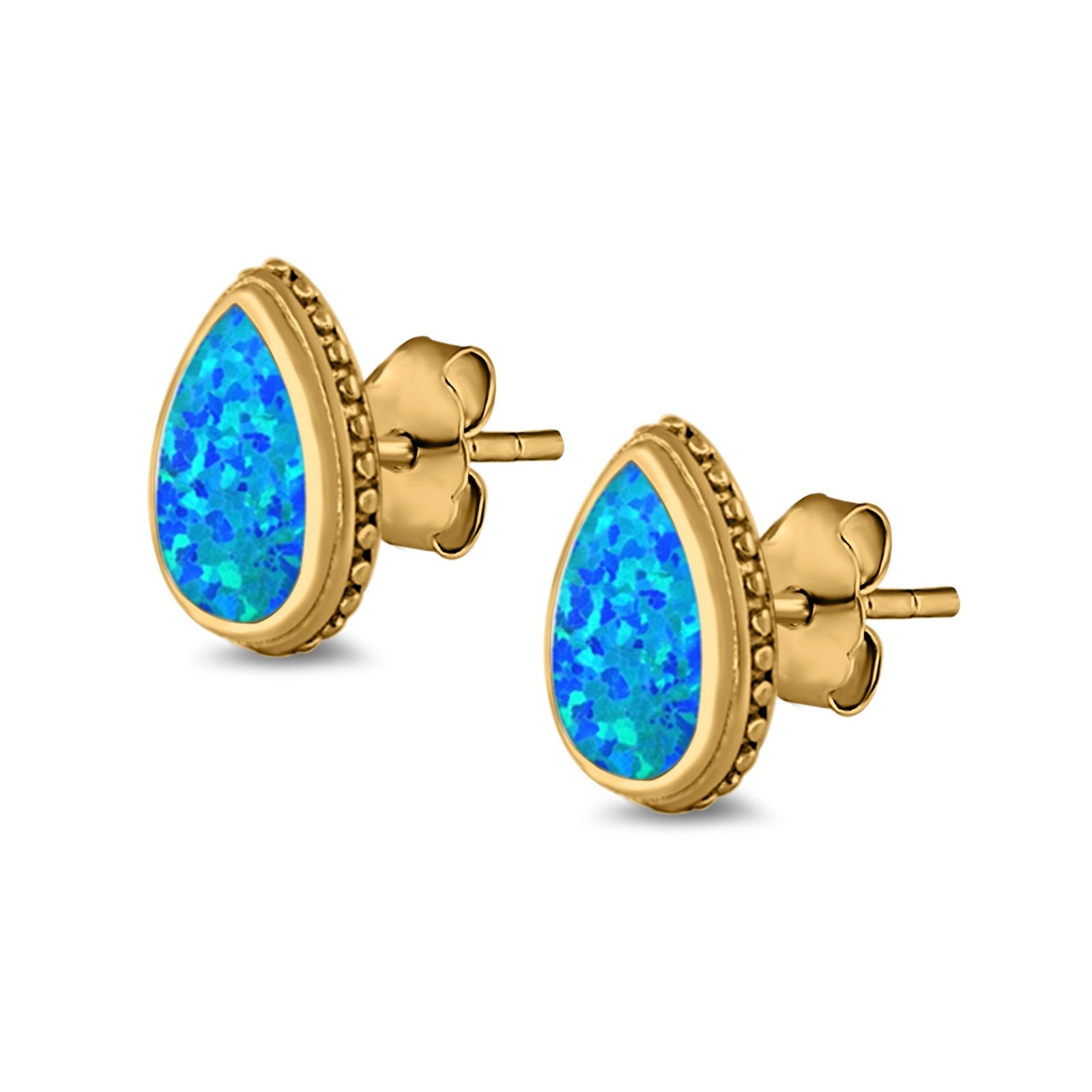 Teardrop Pear Stud Earrings Lab Created Opal 925 Sterling Silver (12mm)