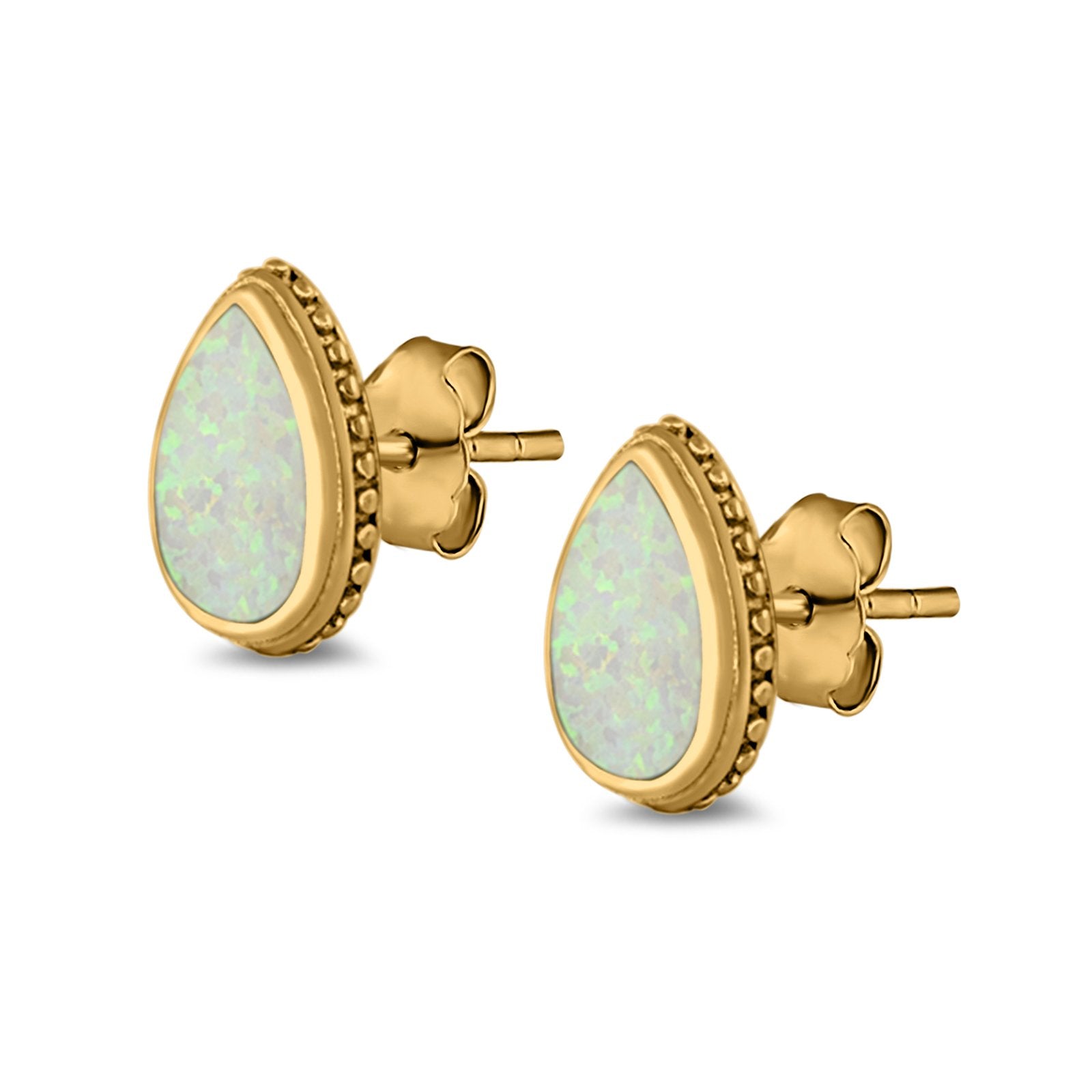 Teardrop Pear Stud Earrings Lab Created Opal 925 Sterling Silver (12mm)