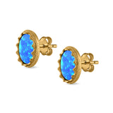 Oval Stud Earrings Lab Created Opal 925 Sterling Silver (12mm)