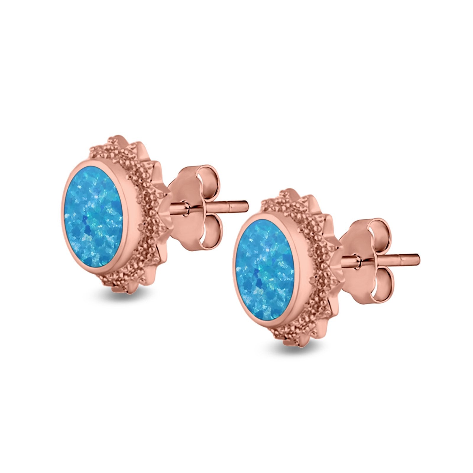 Round Stud Earrings Lab Created Opal 925 Sterling Silver (11mm)