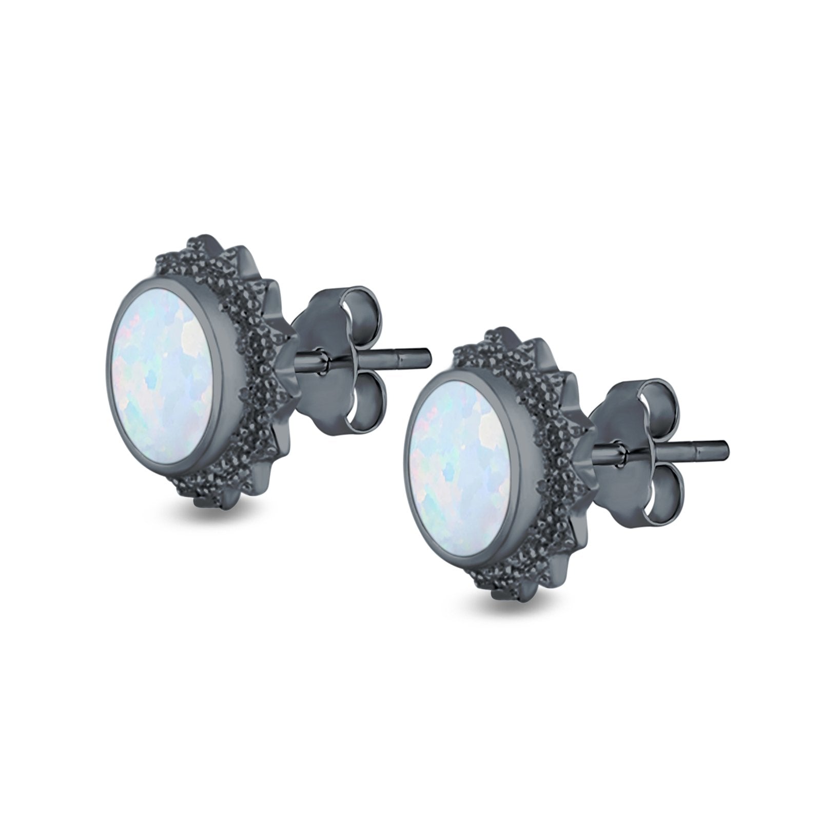 Round Stud Earrings Lab Created Opal 925 Sterling Silver (11mm)