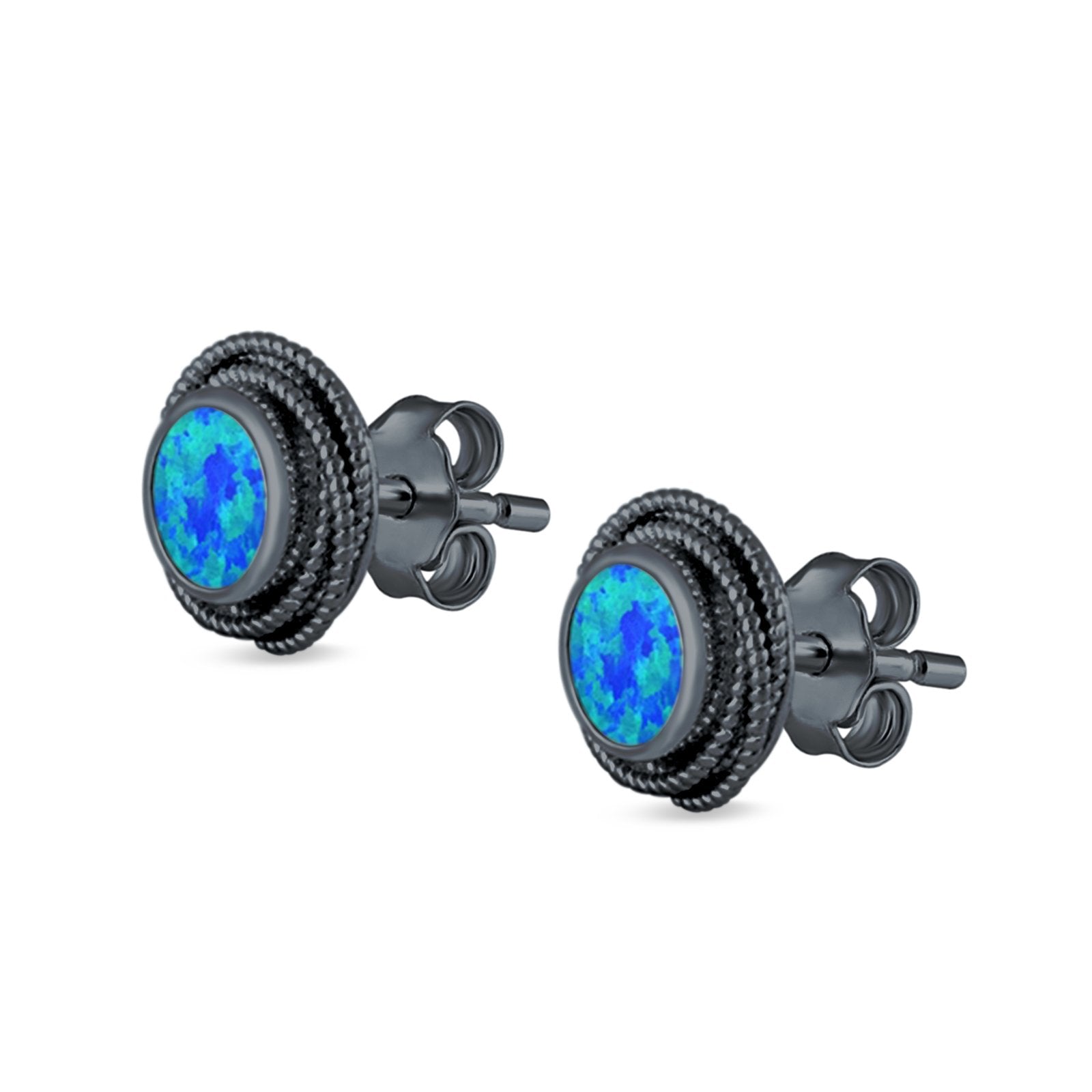 Round Rope Stud Earrings Lab Created Opal 925 Sterling Silver (10mm)