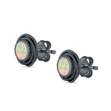 Round Rope Stud Earrings Lab Created Opal 925 Sterling Silver (10mm)