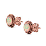 Round Rope Stud Earrings Lab Created Opal 925 Sterling Silver (10mm)