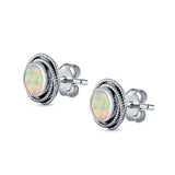 Round Rope Stud Earrings Lab Created Opal 925 Sterling Silver (10mm)