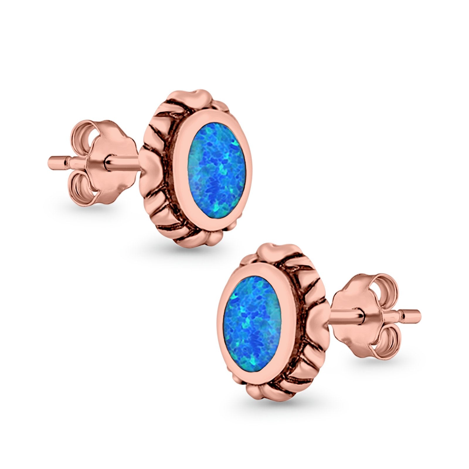 Oval Stud Earrings Created Opal 925 Sterling Silver (10mm)