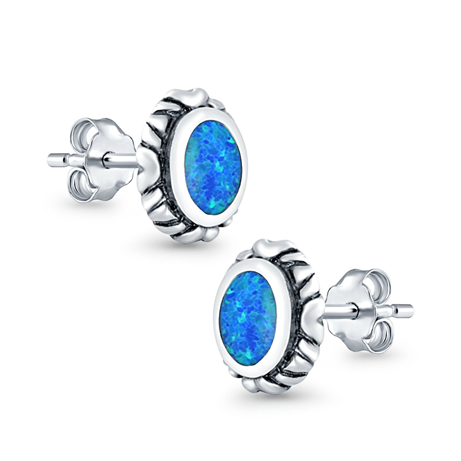 Oval Stud Earrings Created Opal 925 Sterling Silver (10mm)