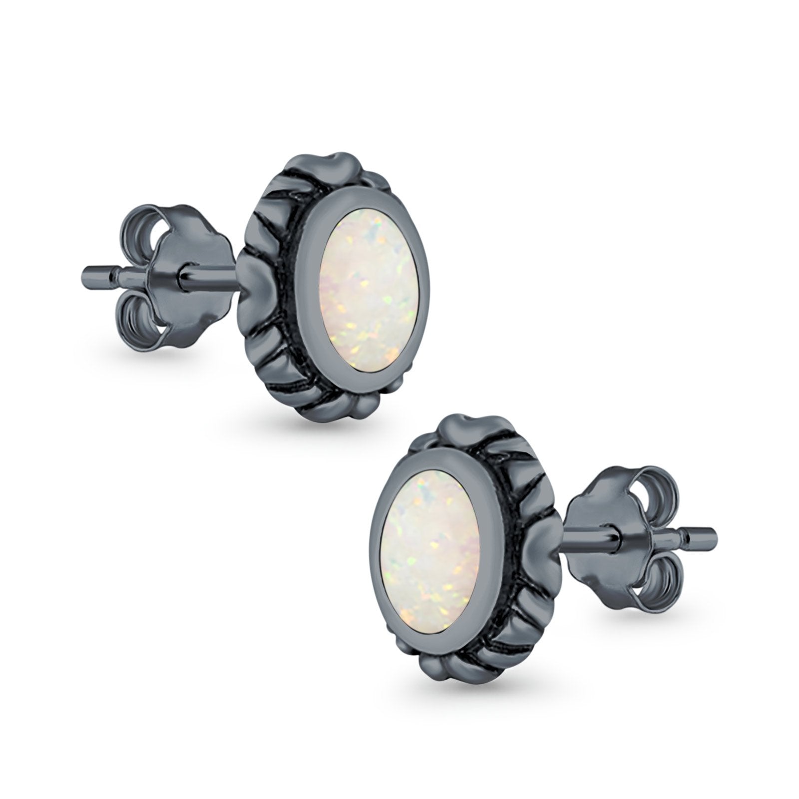 Oval Stud Earrings Created Opal 925 Sterling Silver (10mm)
