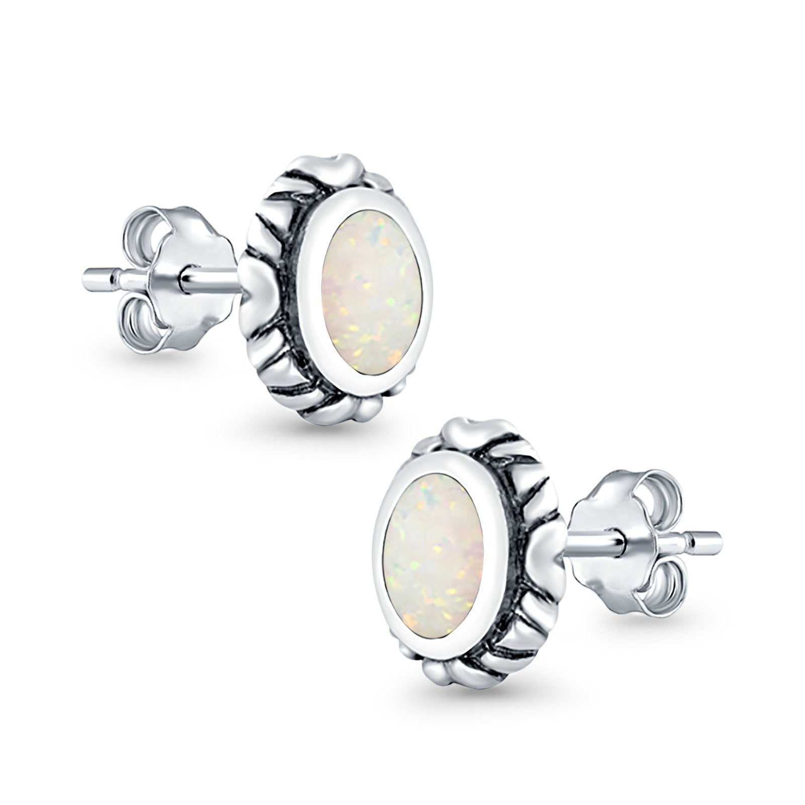 Oval Stud Earrings Created Opal 925 Sterling Silver (10mm)