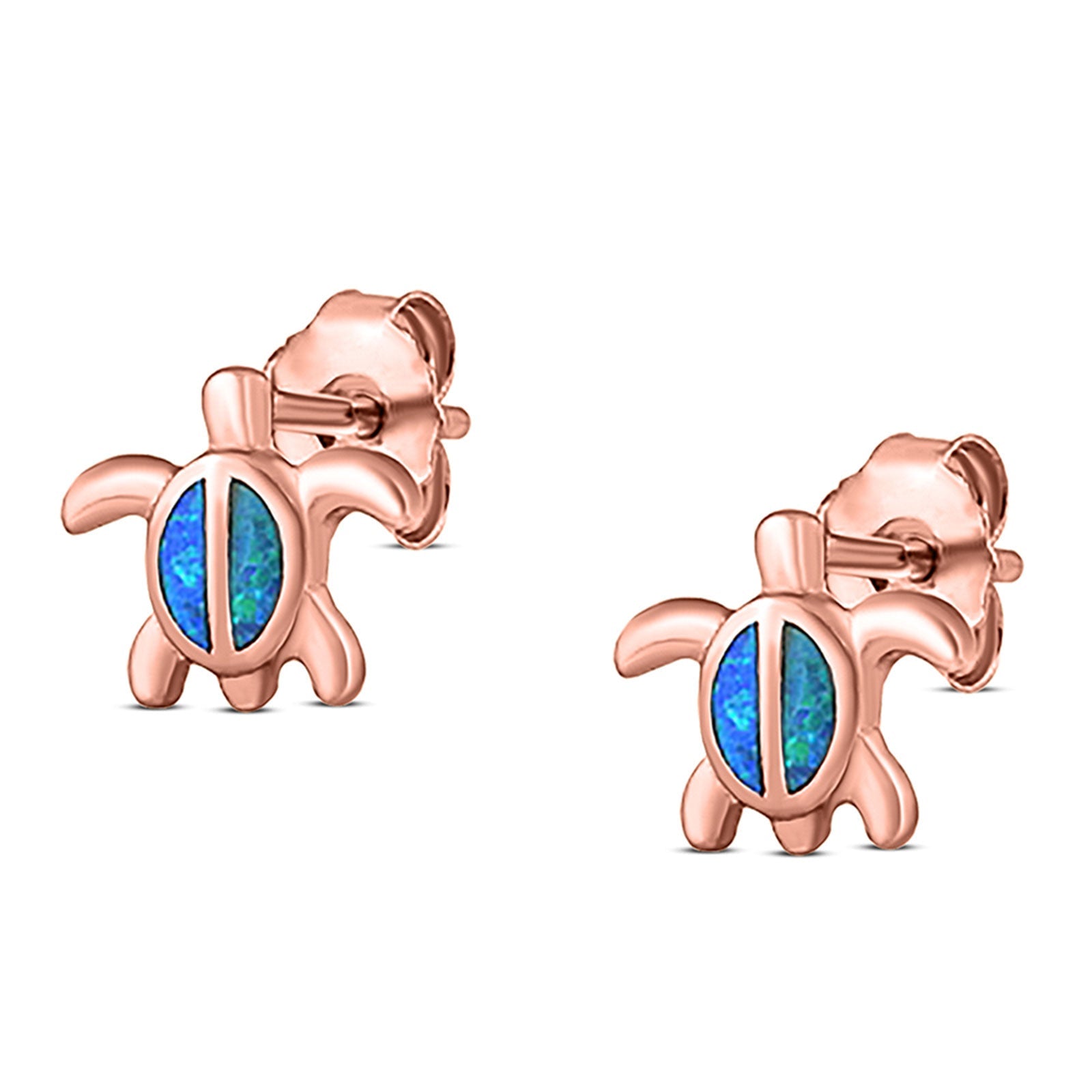 Turtle Stud Earring Created Opal Solid 925 Sterling Silver (8mm)