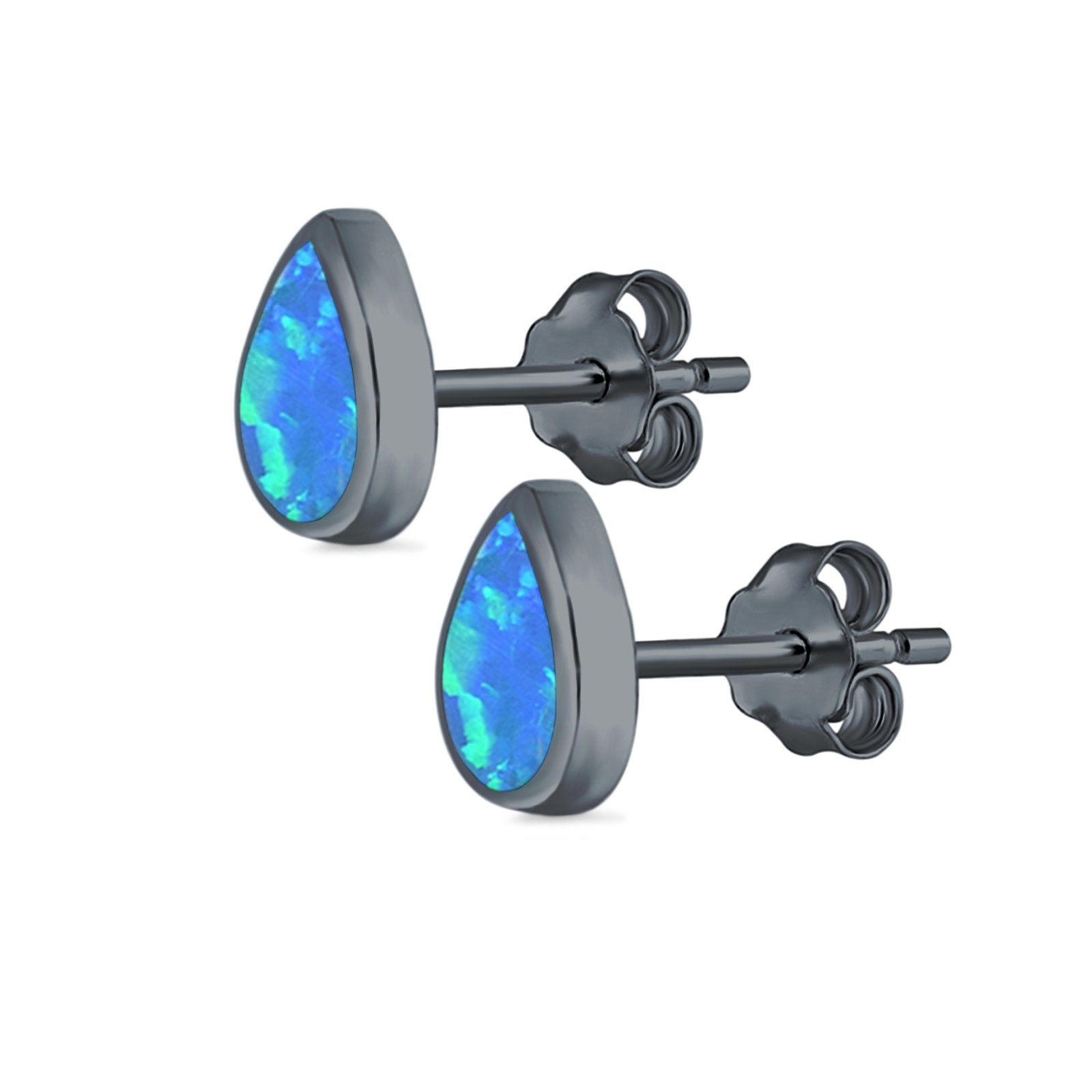 Pear Shape Stud Earrings Lab Created Opal 925 Sterling Silver (7.5mm)