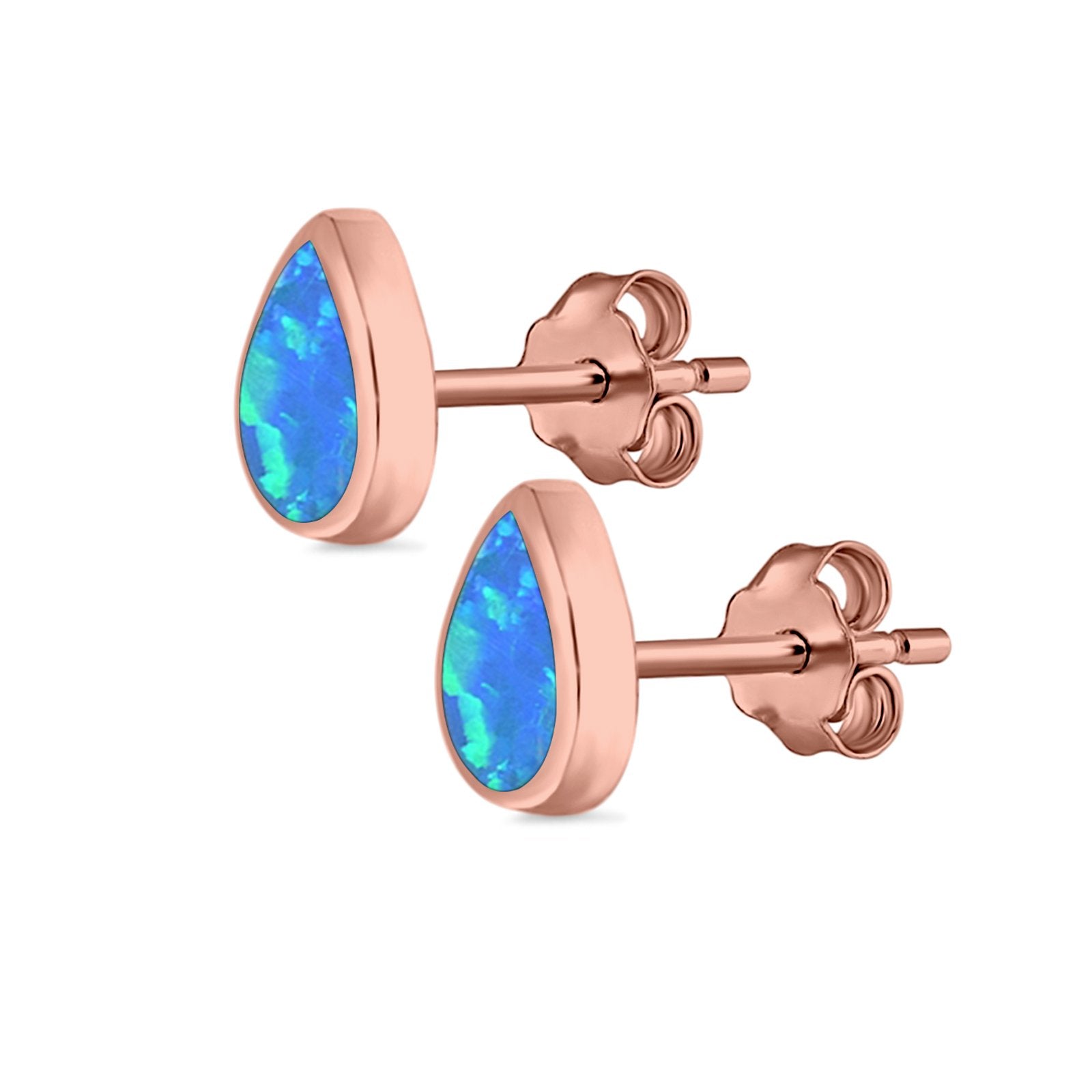 Pear Shape Stud Earrings Lab Created Opal 925 Sterling Silver (7.5mm)