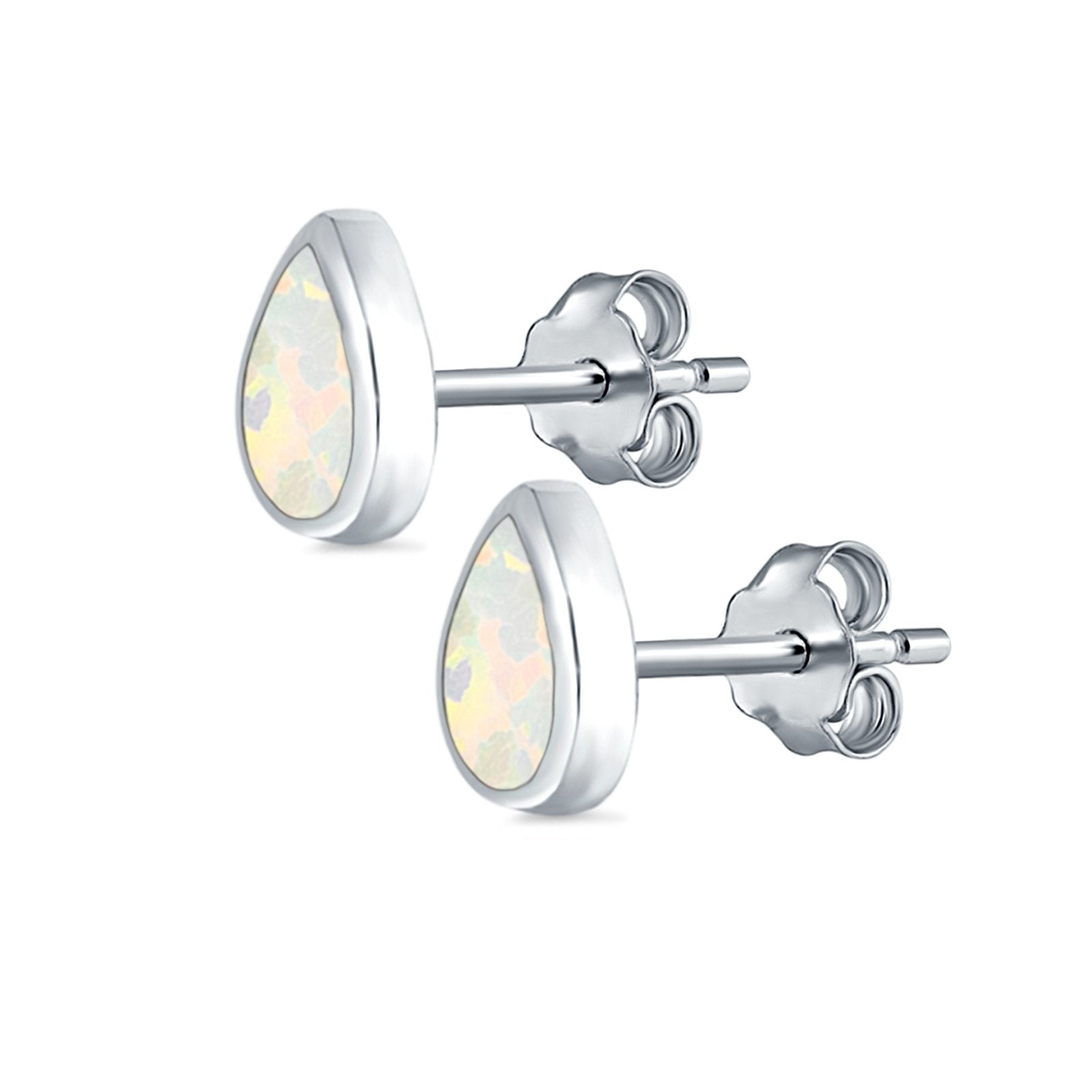 Pear Shape Stud Earrings Lab Created Opal 925 Sterling Silver (7.5mm)