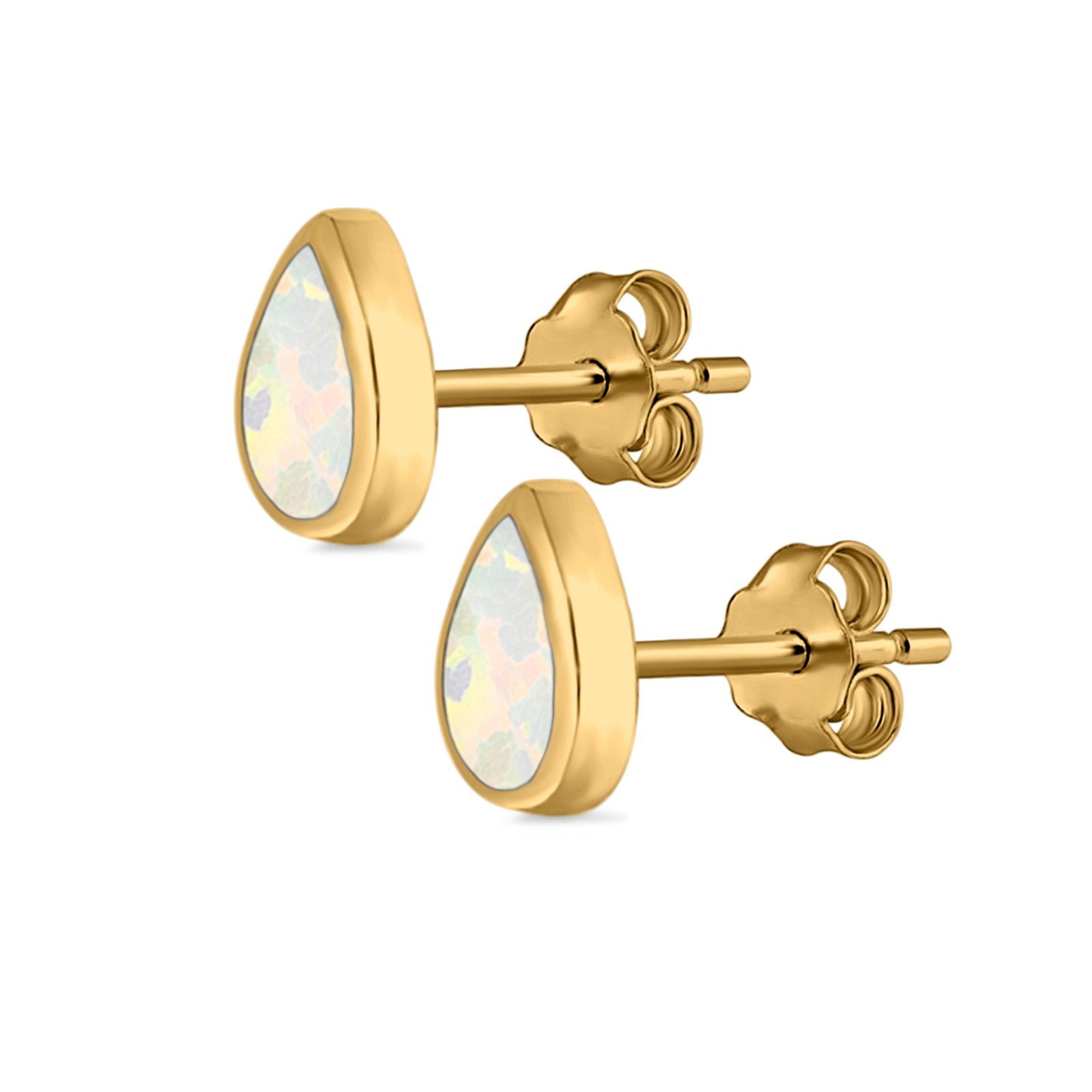 Pear Shape Stud Earrings Lab Created Opal 925 Sterling Silver (7.5mm)