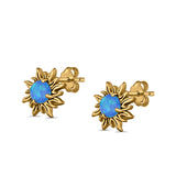 Sun Stud Earrings Lab Created Opal 925 Sterling Silver (14mm)