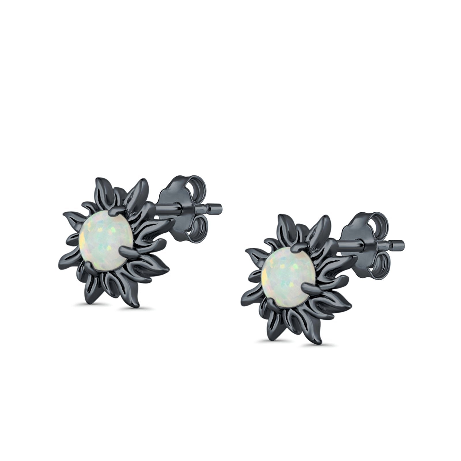 Sun Stud Earrings Lab Created Opal 925 Sterling Silver (14mm)