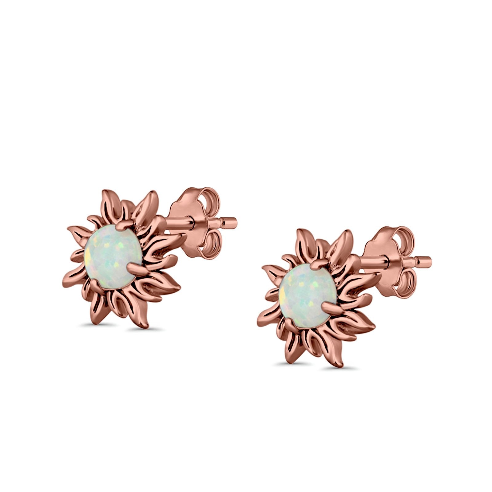 Sun Stud Earrings Lab Created Opal 925 Sterling Silver (14mm)