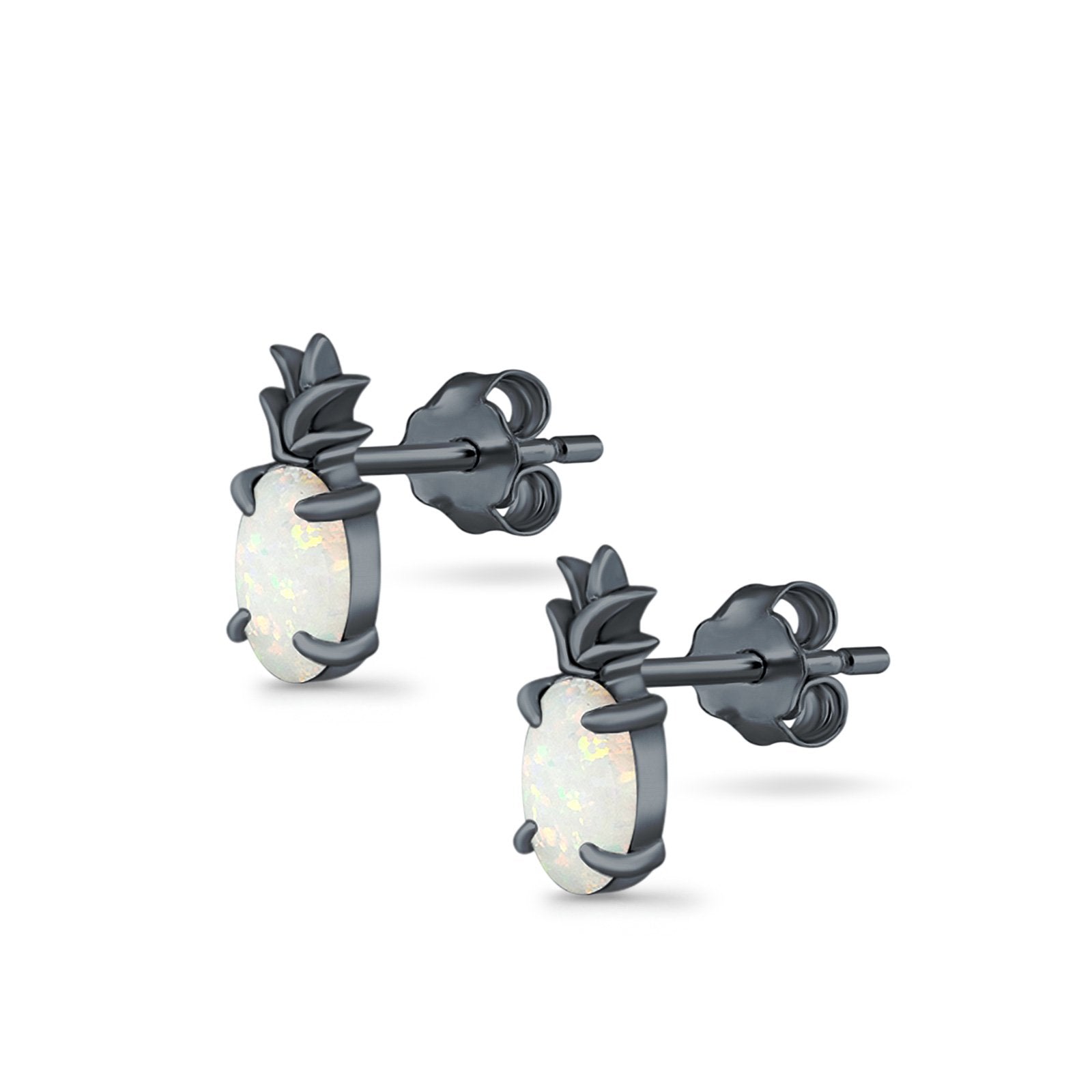 Pineapple Stud Earrings Lab Created Opal 925 Sterling Silver (15mm)