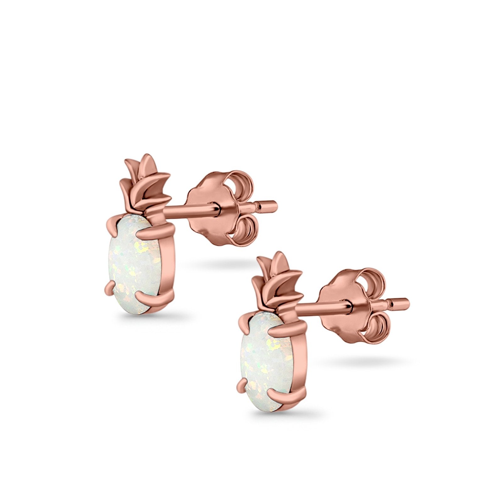 Pineapple Stud Earrings Lab Created Opal 925 Sterling Silver (15mm)