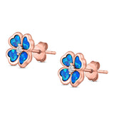 Plumeria Stud Earring Simulated Cubic Zirconia Created Opal Solid 925 Sterling Silver (9mm)
