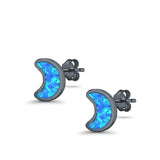 Moon Stud Earrings Lab Created Opal 925 Sterling Silver (14mm)