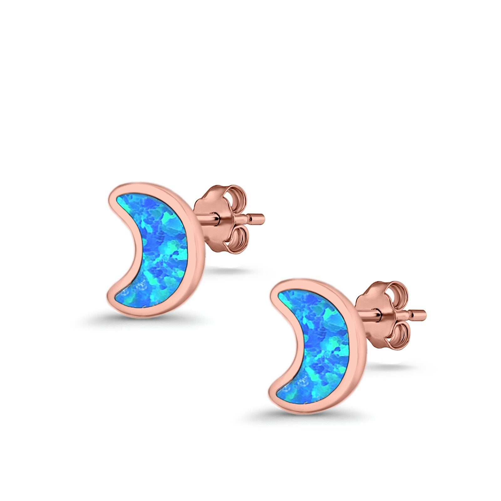 Moon Stud Earrings Lab Created Opal 925 Sterling Silver (14mm)