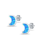 Moon Stud Earrings Lab Created Opal 925 Sterling Silver (14mm)