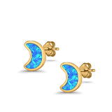 Moon Stud Earrings Lab Created Opal 925 Sterling Silver (14mm)