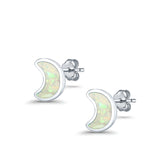 Moon Stud Earrings Lab Created Opal 925 Sterling Silver (14mm)