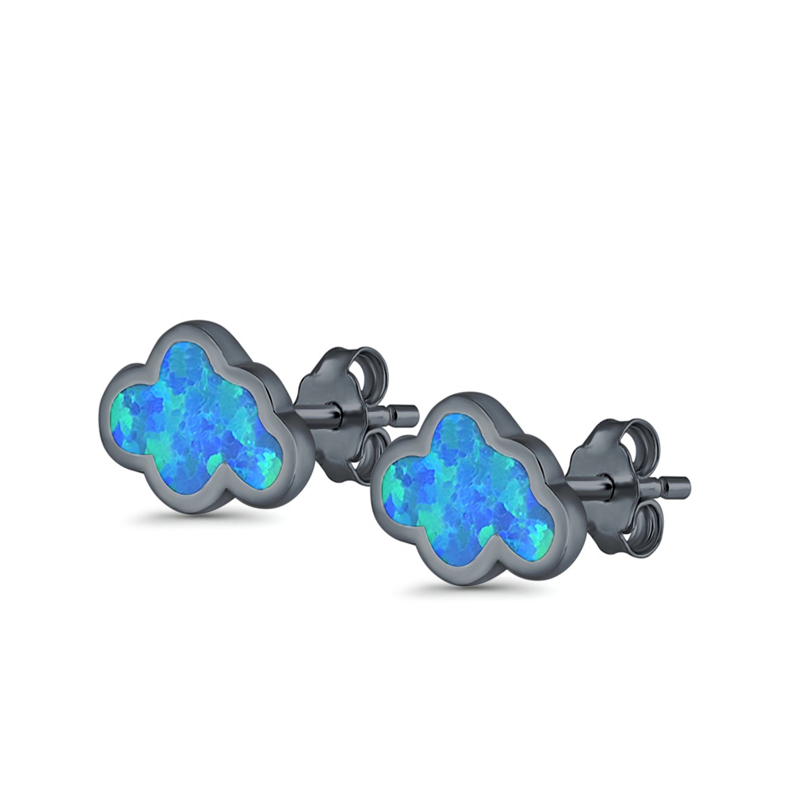 Cloud Stud Earrings Lab Created Opal 925 Sterling Silver (7mm)