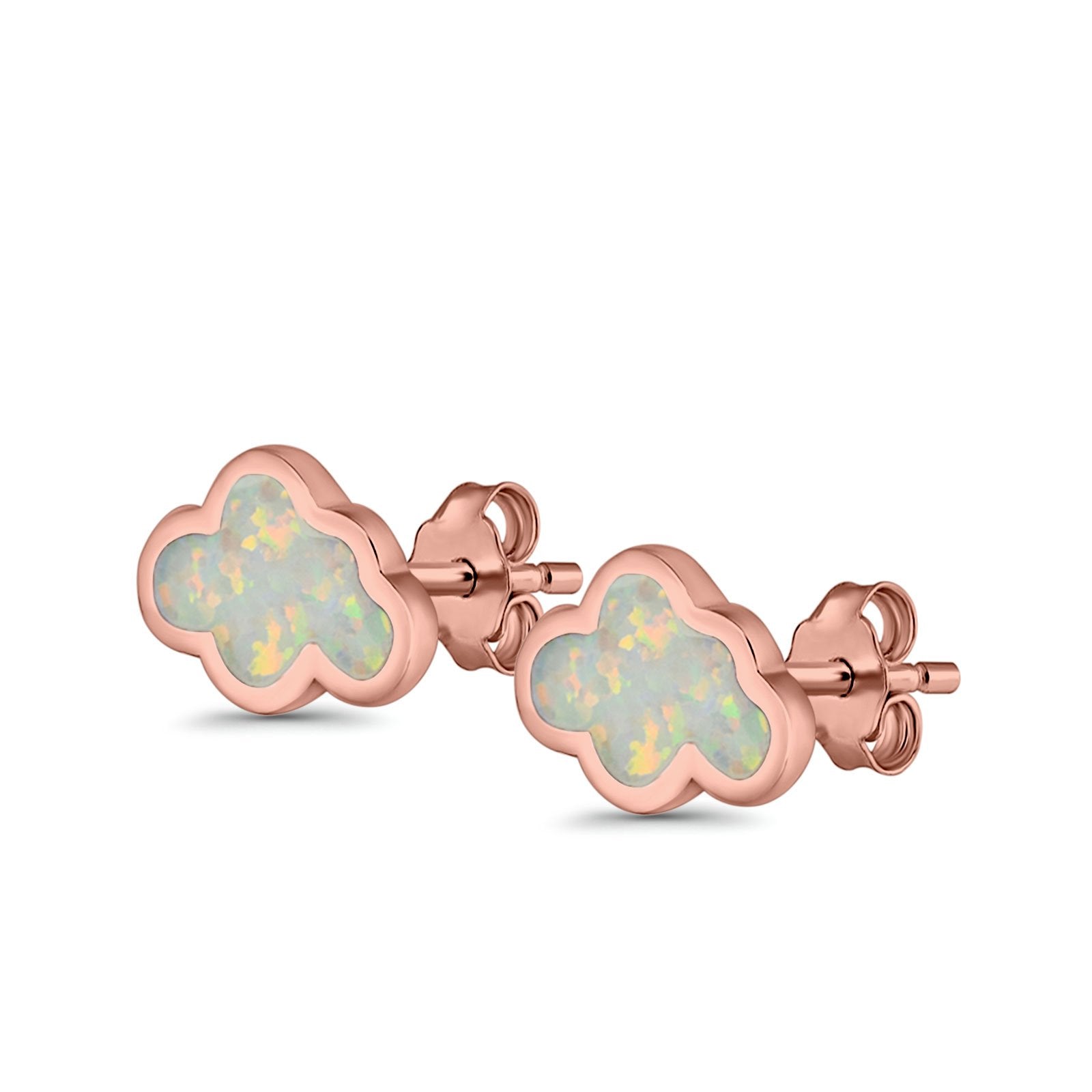 Cloud Stud Earrings Lab Created Opal 925 Sterling Silver (7mm)