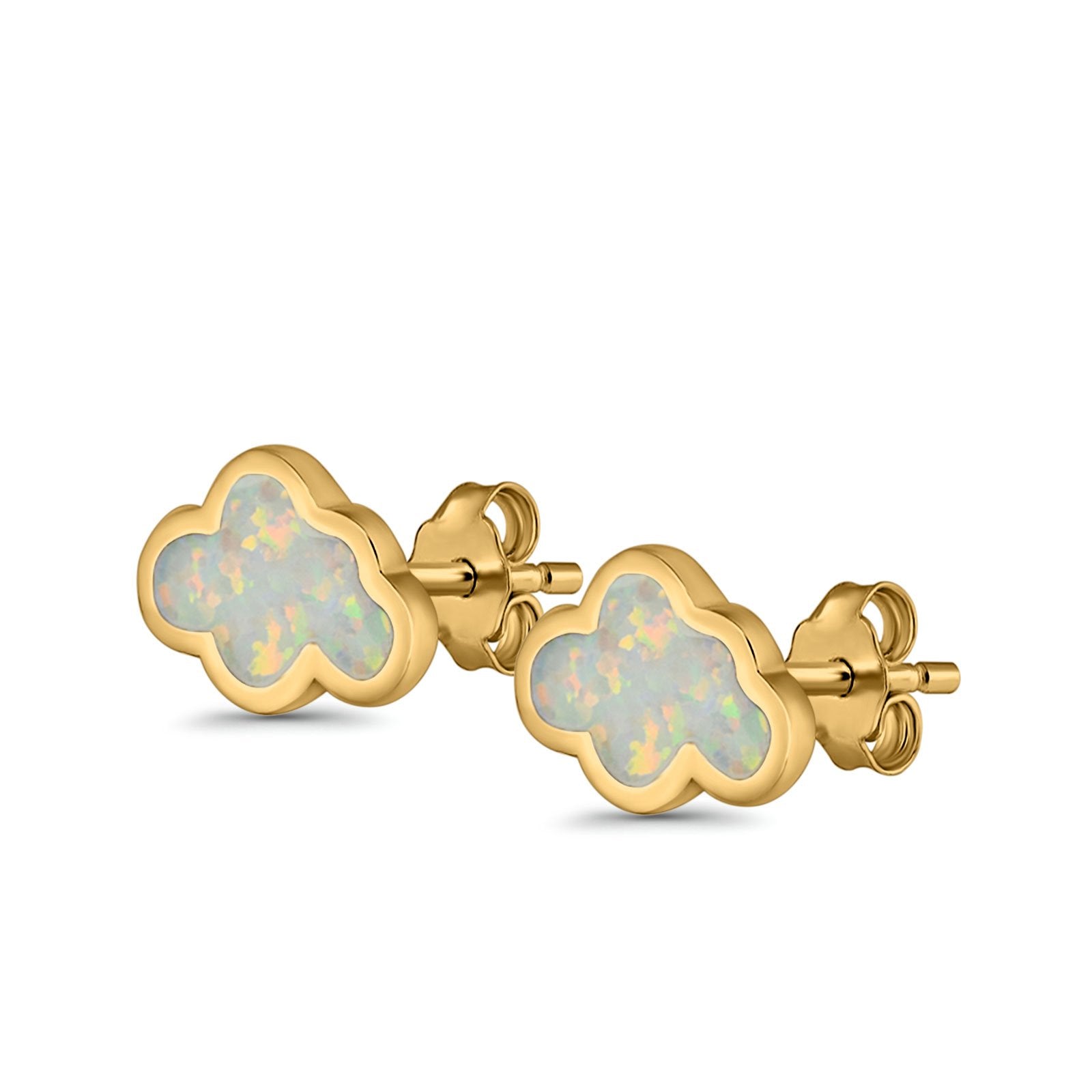 Cloud Stud Earrings Lab Created Opal 925 Sterling Silver (7mm)