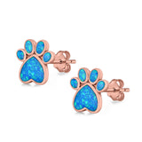 Paw Prints Stud Earrings Lab Created Opal 925 Sterling Silver (10mm)