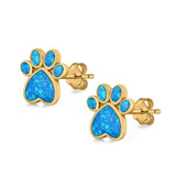Paw Prints Stud Earrings Lab Created Opal 925 Sterling Silver (10mm)