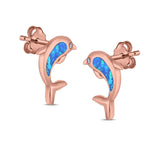 Dolphin Stud Earrings Lab Created Opal 925 Sterling Silver (13mm)