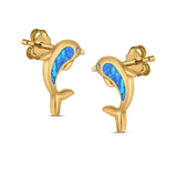 Dolphin Stud Earrings Lab Created Opal 925 Sterling Silver (13mm)