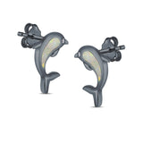 Dolphin Stud Earrings Lab Created Opal 925 Sterling Silver (13mm)