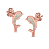 Dolphin Stud Earrings Lab Created Opal 925 Sterling Silver (13mm)
