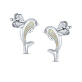 Dolphin Stud Earrings Lab Created Opal 925 Sterling Silver (13mm)