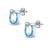Horseshoe Stud Earrings Lab Created Opal 925 Sterling Silver (9mm)