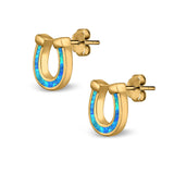 Horseshoe Stud Earrings Lab Created Opal 925 Sterling Silver (9mm)