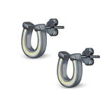 Horseshoe Stud Earrings Lab Created Opal 925 Sterling Silver (9mm)