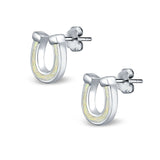 Horseshoe Stud Earrings Lab Created Opal 925 Sterling Silver (9mm)