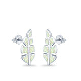 Leaf Stud Earrings Lab Created Opal 925 Sterling Silver (14mm)