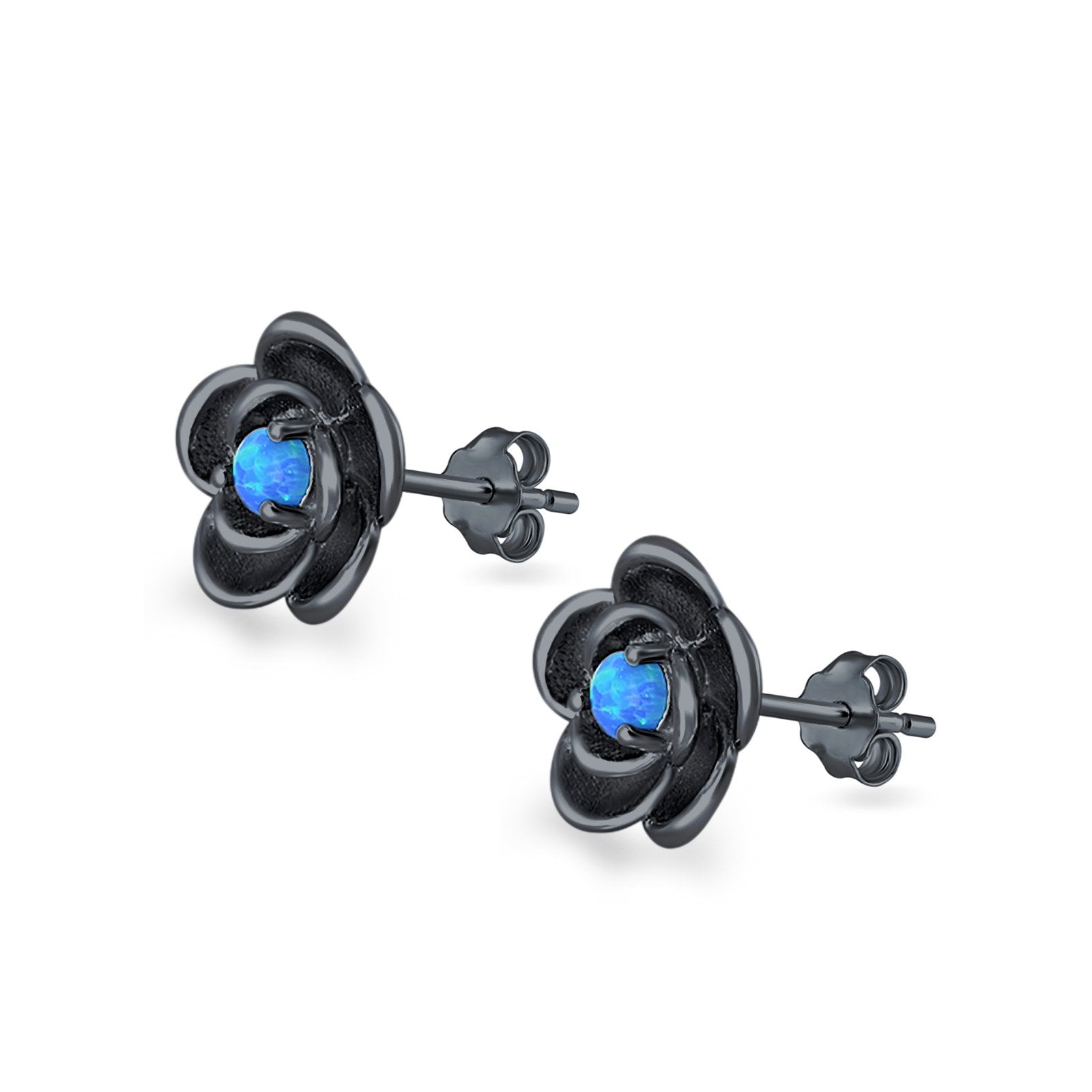 Flower Stud Earrings Lab Created Opal 925 Sterling Silver (10mm)